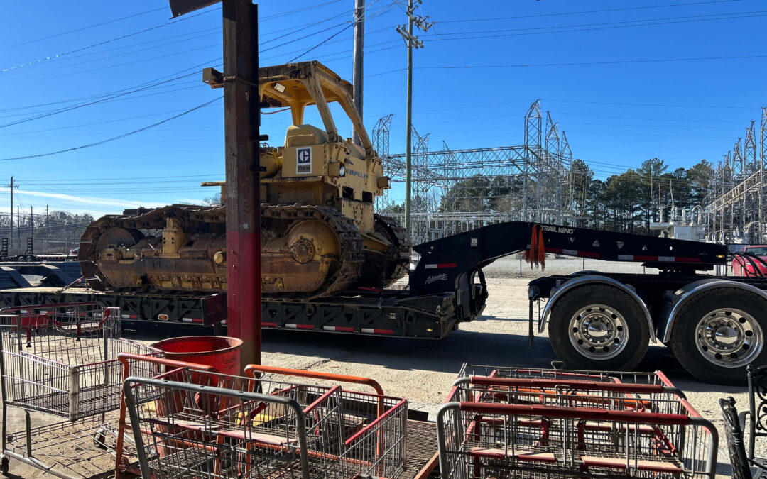 Large machinery and old shopping carts for industrial recycling